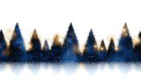 Magical winter forest silhouette against starry night sky with glowing lights and snow, creating mystical woodland atmosphere for seasonal designs and holiday backgrounds.