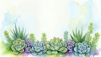Watercolor succulent border with green plants and purple berries on white background for wedding invitations and botanical design projects.