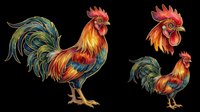 Colorful rooster clipart set with full body and portrait views, isolated on transparent background. Great for t-shirt design, stickers, print on demand, and sublimation.