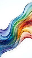 Abstract rainbow wave with flowing liquid colors and sparkles on white background for creative design projects.
