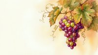 Watercolor grape cluster with vine leaves on light background for wine labels, kitchen decor, restaurant menus and harvest themed designs.