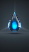Glowing blue water droplet with luminescent core isolated on dark background, suitable for energy, technology, and environmental design projects.