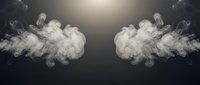 Two symmetrical white smoke clouds billowing against a dark background with soft light glow, creating a dramatic, mysterious atmosphere for creative design.