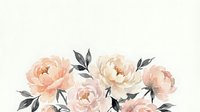 Watercolor peony flowers in soft pink and peach tones with gray leaves isolated on transparent background for wedding invitations and romantic designs.