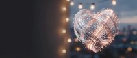 Glowing heart-shaped light trails with warm bokeh lights creating romantic atmosphere for Valentine's Day celebrations and love concepts.