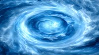 Swirling cosmic vortex in ethereal blue tones creates mesmerizing spiral pattern with luminous energy streams and nebulous clouds against dark space background.