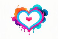 Heart shape with vibrant paint splashes in pink, orange, turquoise and purple colors on white background, creative love symbol design with dripping effect and multicolored fluid forms.