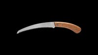 Curved pruning saw with serrated steel blade and wooden handle, isolated on transparent background. Ready for clipart, print-on-demand, t-shirt design, stickers, and sublimation projects.