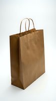 Brown kraft paper shopping bag with twisted handles isolated on white background for retail packaging and eco-friendly commerce applications.