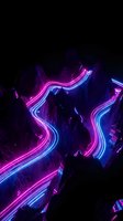 Neon glowing pink and blue light trails flowing through dark rocky mountain terrain, creating futuristic abstract patterns for digital art, gaming, and modern design projects.