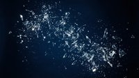 Shattered glass fragments exploding with dynamic motion against dark blue background, creating dramatic破碎effect for creative projects.