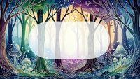 Mystical forest clearing with glowing light, mushrooms and bare trees creating magical woodland scene for fantasy designs and storytelling projects.