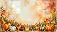 Autumn harvest frame with pumpkins and fall leaves on watercolor background for seasonal designs and thanksgiving decorations.