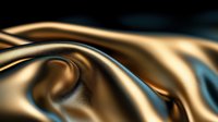 Luxurious golden silk fabric with soft waves and folds creates elegant abstract background texture. Smooth satin material flows with dramatic lighting effects.