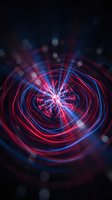 Glowing neon spiral vortex with red and blue concentric circles radiating from bright center, creating dynamic energy effect against dark starry background for sci-fi and tech designs.
