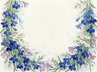 Watercolor floral frame with blue and pink wildflowers on white background, copy space for text, greeting card or invitation design.