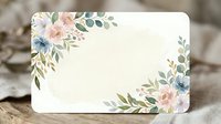 Watercolor floral frame with pink and blue flowers, green foliage on cream background. Suitable for wedding invitations, greeting cards, stationery design.