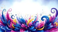 Abstract colorful swirls and flourishes in blue, pink and purple creating dynamic flowing design on light background for creative projects.
