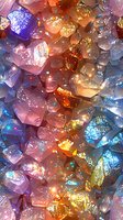 Magical crystal formation with iridescent pink, blue, and golden reflections creating an ethereal abstract background perfect for mystical or spiritual designs and luxury product presentations.