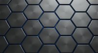 Modern hexagonal metallic pattern with blue glowing edges creating futuristic geometric background for technology and industrial design applications.