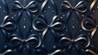 Elegant dark blue and gold metallic bow pattern with diamond shapes, seamless repeating design for luxury backgrounds and textile applications.