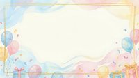 Pastel balloon and confetti border frame with wavy ribbons on cream background, isolated design element for invitations, greeting cards, and celebration graphics.