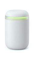 Minimalist white cosmetic jar with green accent band and rounded dome lid, isolated on white background for skincare product packaging design and branding mockups.