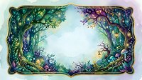 Enchanted forest frame with mystical foliage and magical plants creating ornate border for fairy tale designs and fantasy storytelling projects.