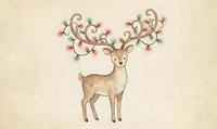 Elegant deer with floral antlers featuring pink roses and green leaves on cream background. Whimsical woodland creature design for nursery decor and greeting cards.
