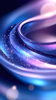 Swirling cosmic energy in blue and purple hues with glowing particles creating dynamic motion effect against dark background. Suitable for tech and space designs.