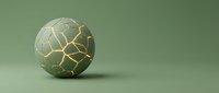 Sphere with golden geometric network pattern on muted sage background, isolated for design, branding, technology, and abstract concepts.