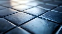 Wet ceramic tiles in blue tones with water drops and reflective surface create modern minimalist pattern, suitable for bathroom or spa interior design background.