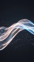 Abstract digital wave with glowing blue and pink light trails flowing across dark grid background for technology and data visualization concepts.