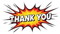Comic book style thank you explosion burst with red and yellow colors on white background for greeting cards and appreciation messages.