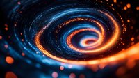 Luminous spiral galaxy formation with glowing orange and blue cosmic swirl against dark space background, creating mesmerizing astronomical effect.