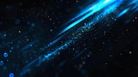 Glowing blue light trails and particles on dark background create dynamic motion effect with bokeh elements and cosmic atmosphere for technology designs.