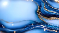 Abstract luxury background with flowing blue waves and gold glitter lines on navy surface, modern fluid art design for elegant decorative purposes.