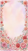 Romantic floral border frame with roses, peonies, and hearts on soft pastel background. Isolated design element ready for invitations, greeting cards, and wedding stationery projects.