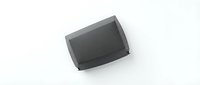Single black geometric rectangular prism with angular faceted surfaces isolated on white background for modern design projects and presentations.
