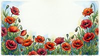 Watercolor red poppy flowers border frame with copy space, hand drawn botanical art for greeting cards, invitations, and summer designs.