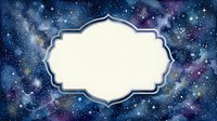 Ornate vintage frame on cosmic starry galaxy background with nebula clouds and bright stars for text overlay and celestial themed designs.