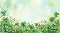 Watercolor green shamrock and clover border with soft pastel background, copy space for St. Patricks Day greeting cards and banners.
