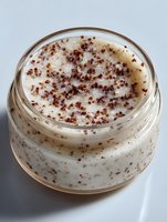 Homemade body scrub with coffee grounds in glass jar, natural skincare exfoliating product for spa treatment and beauty routine.