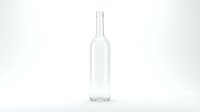 Empty clear glass bottle isolated on white background for product mockup and packaging design projects.