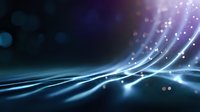 Glowing blue light waves with sparkles and bokeh effects on dark background create dynamic motion and energy flow for technology designs.