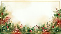 Festive holiday border with evergreen branches, red berries, and ornaments on cream background, perfect for seasonal greeting cards and holiday design projects.