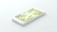 Smartphone displaying green leaf pattern wallpaper on screen, isolated on white background for app design and digital interface mockup use.