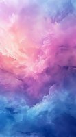 Dreamy pink and blue clouds swirling in ethereal sky formation create atmospheric abstract background with soft color transitions and mystical mood.