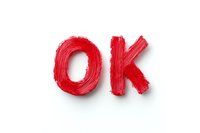 Red brushstroke OK text on white background, isolated typography element with textured paint effect for graphic design and creative projects.