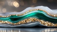 Luxurious abstract waves with emerald green and gold glitter flowing layers creating elegant modern art composition for interior design and decoration.